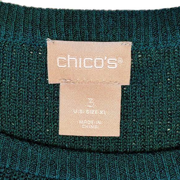 Chico’s XL Emerald Green Tunic Sweater — Flattering Twist Hem Easy Holiday Style - Picture 4 of 7